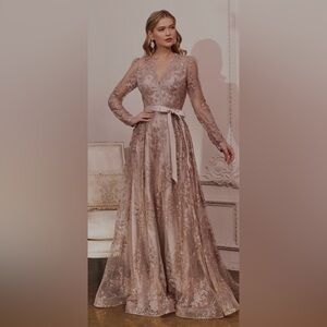 Stunning Cinderella Devine Rose Gold Floral Lace Gown